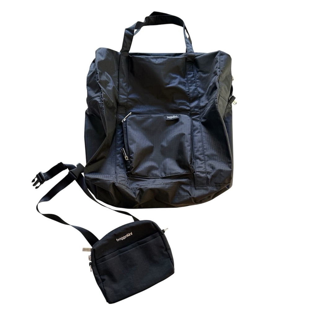 Baggallini Black Nylon Medium Bag and Small Crossbody Travel Set